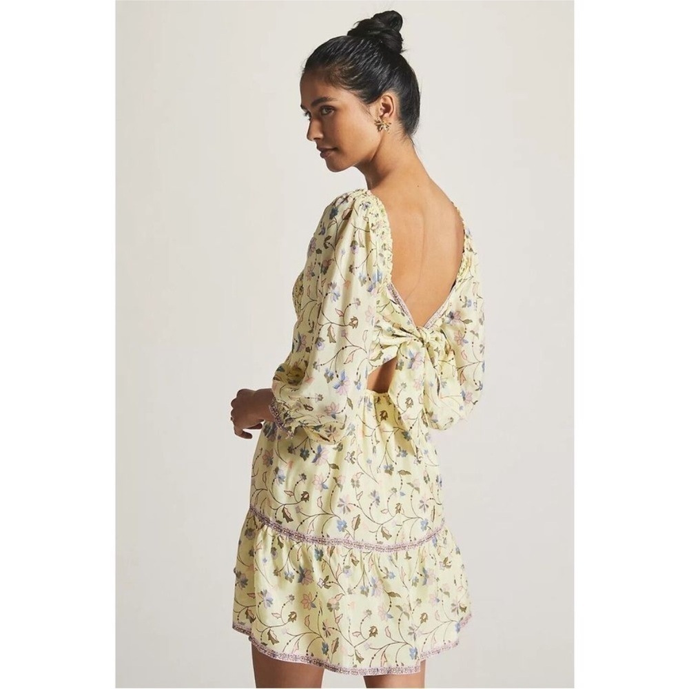 Anthropologie Omika Elisdunm square neck, mini dress, back tie, size medium - Picture 2 of 10